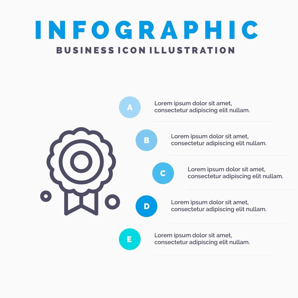 certificato medaglia qualità linea icona con 5 passaggi presentazione infografica sfondo vettore