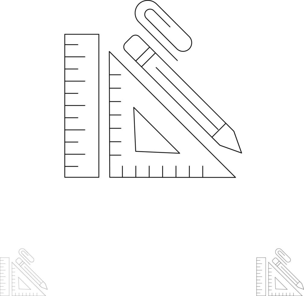 scala costruzione matita riparazione righello clip grassetto e magro nero linea icona impostato vettore