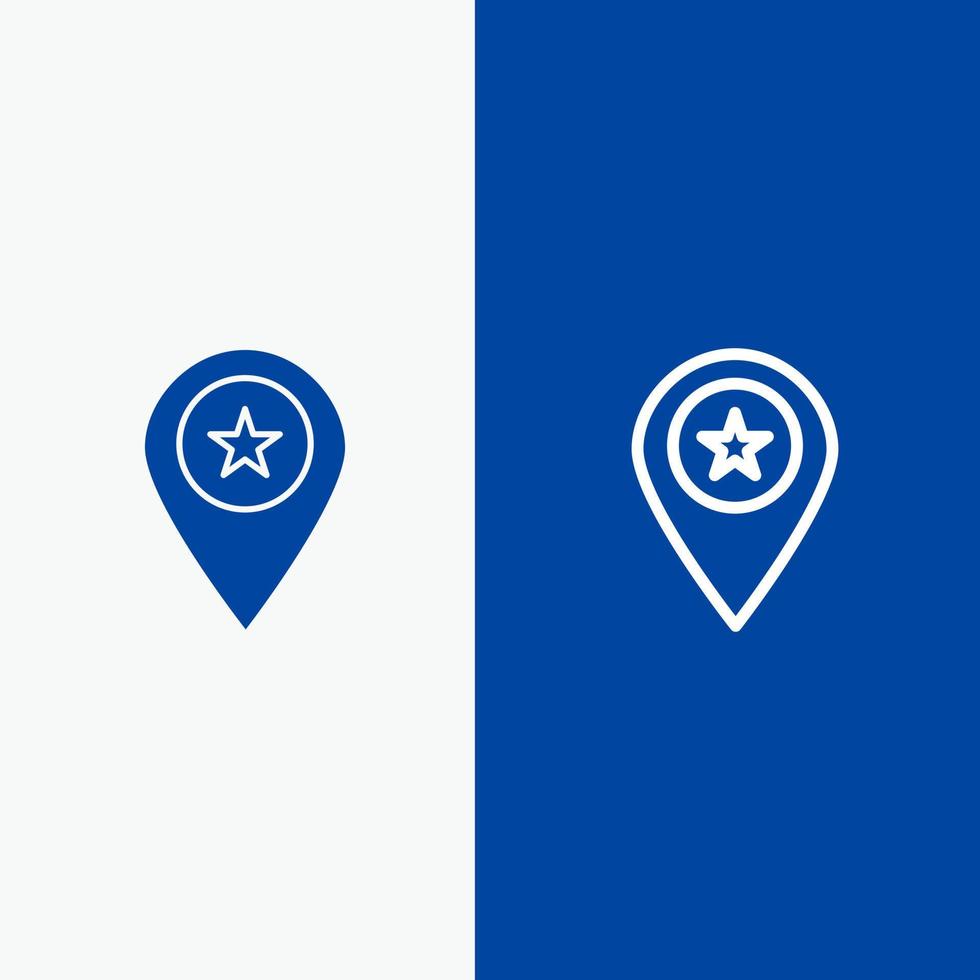 stella Posizione carta geografica marcatore perno linea e glifo solido icona blu bandiera linea e glifo solido icona blu bandiera vettore