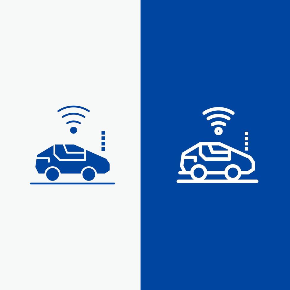 auto auto Wi-Fi segnale linea e glifo solido icona blu bandiera linea e glifo solido icona blu bandiera vettore