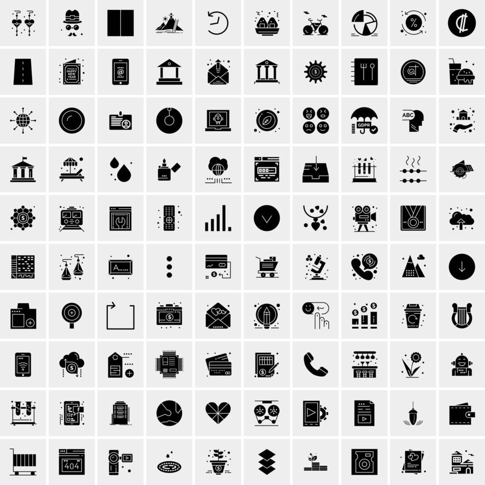 100 attività commerciale icona solido glifo vettore illustrazione