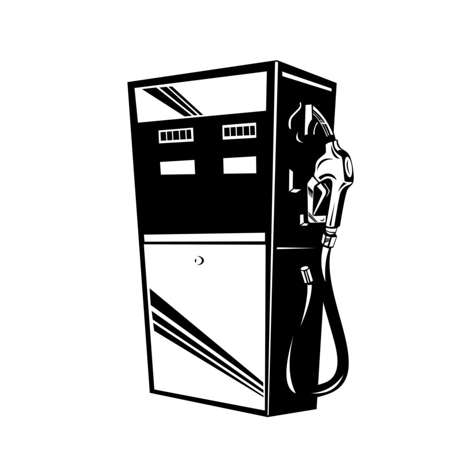 vintage benzina gas carburante petrolio stazione pompa di benzina retrò in bianco e nero vettore