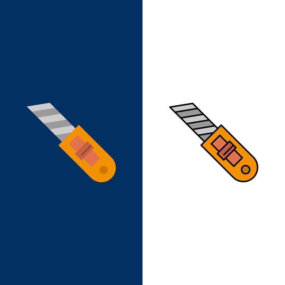 coltello attrezzo riparazione fresa icone piatto e linea pieno icona impostato vettore blu sfondo
