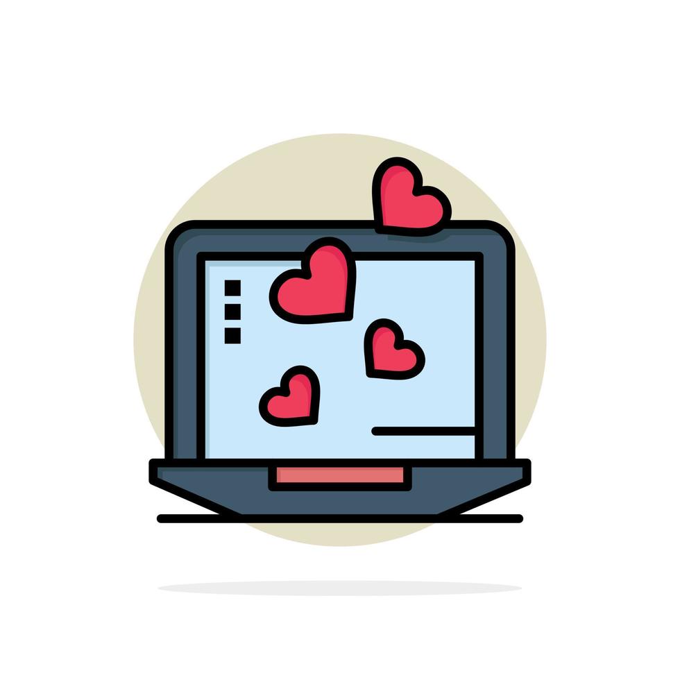 il computer portatile amore cuore nozze astratto cerchio sfondo piatto colore icona vettore