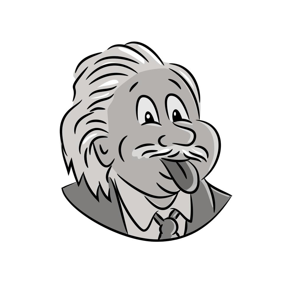 albert einstein con la lingua fuori cartone animato vettore