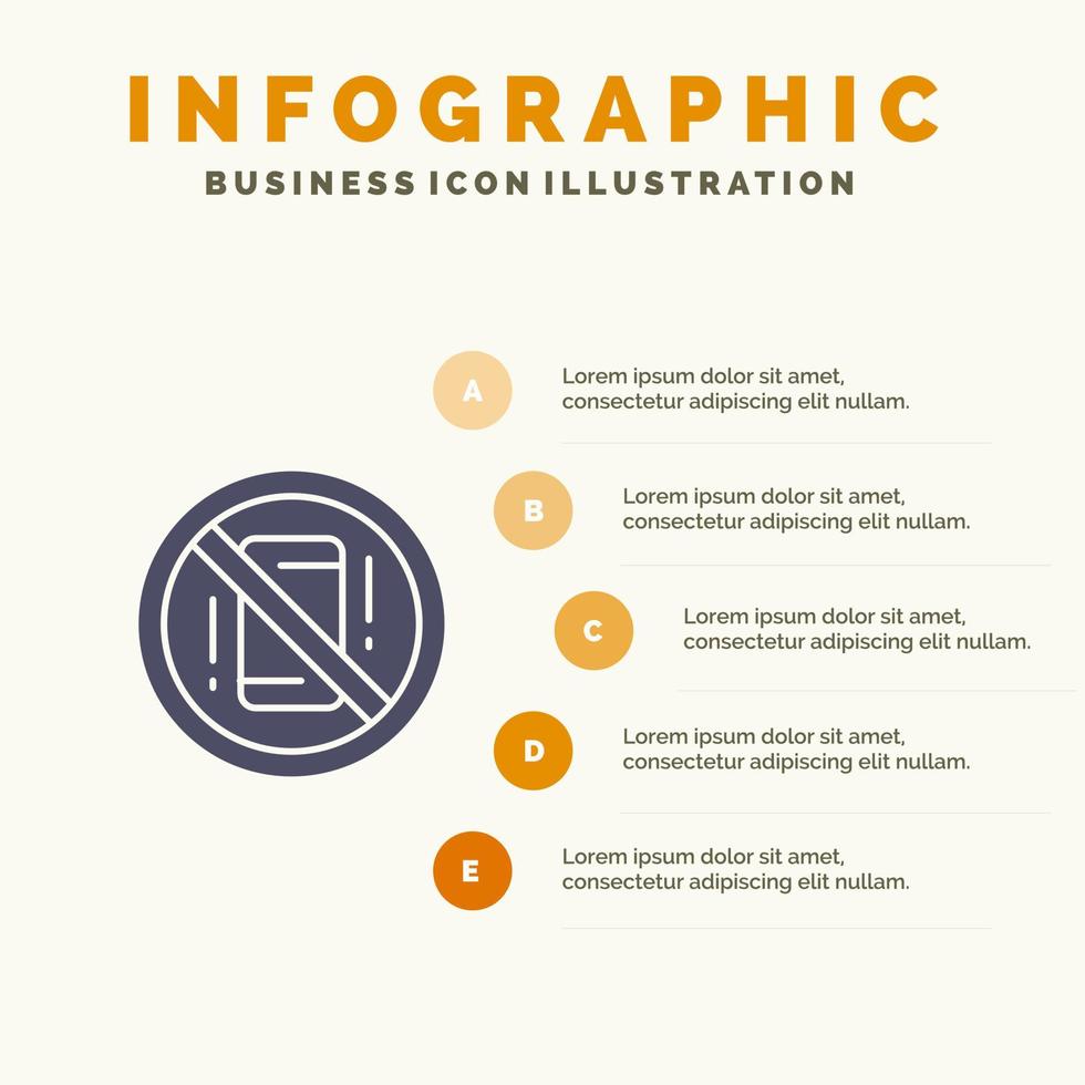 evitare distrazioni mobile via Telefono solido icona infografica 5 passaggi presentazione sfondo vettore