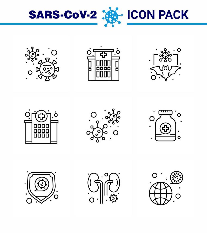 9 linea virale virus corona icona imballare come come batteri medico vettore ospedale edificio virale coronavirus 2019 nov malattia vettore design elementi