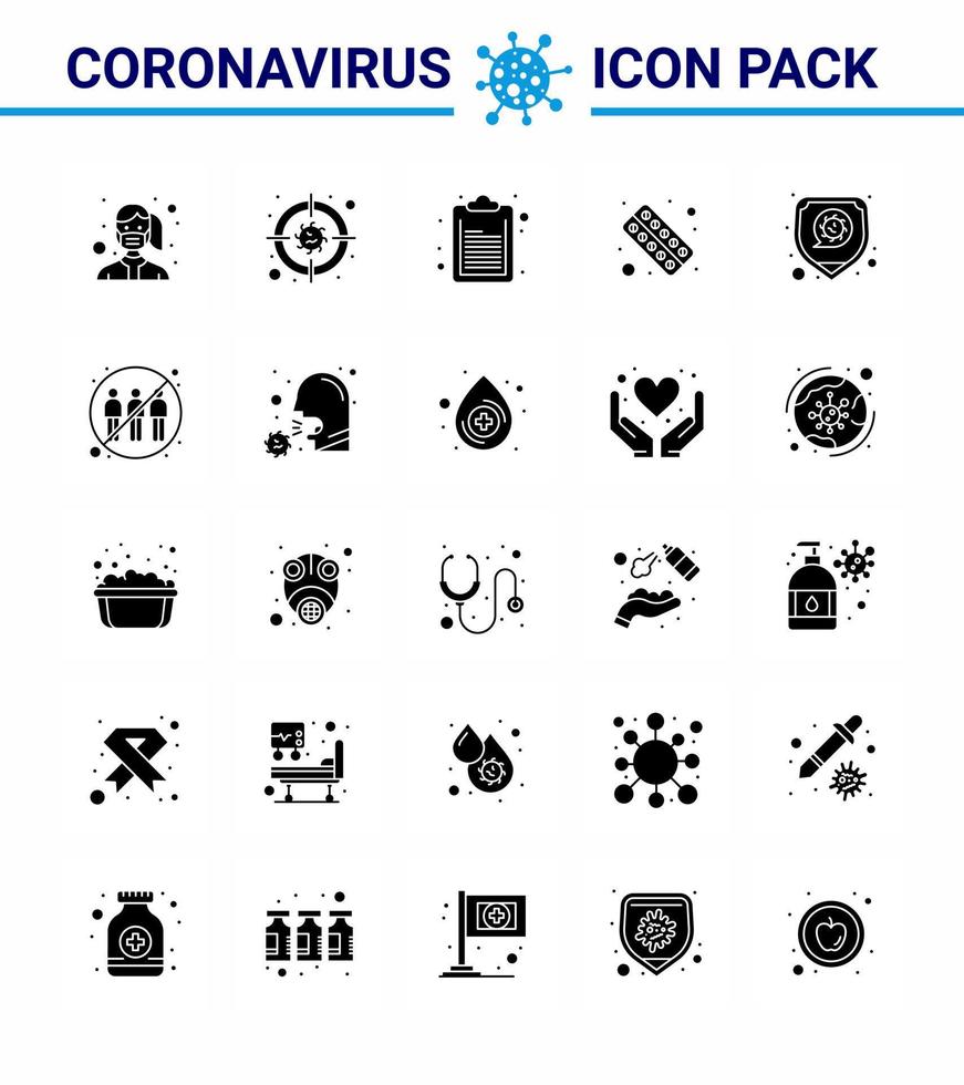 covid19 protezione coronavirus pendamico 25 solido glifo icona impostato come come tavoletta Salute virus modulo farmaci virale coronavirus 2019 nov malattia vettore design elementi