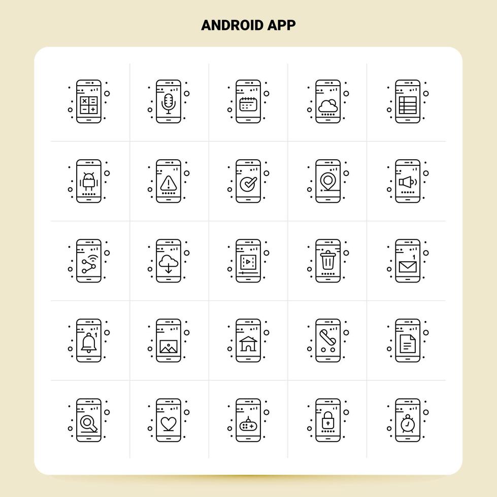 schema 25 androide App icona impostato vettore linea stile design nero icone impostato lineare pittogramma imballare ragnatela e mobile attività commerciale idee design vettore illustrazione