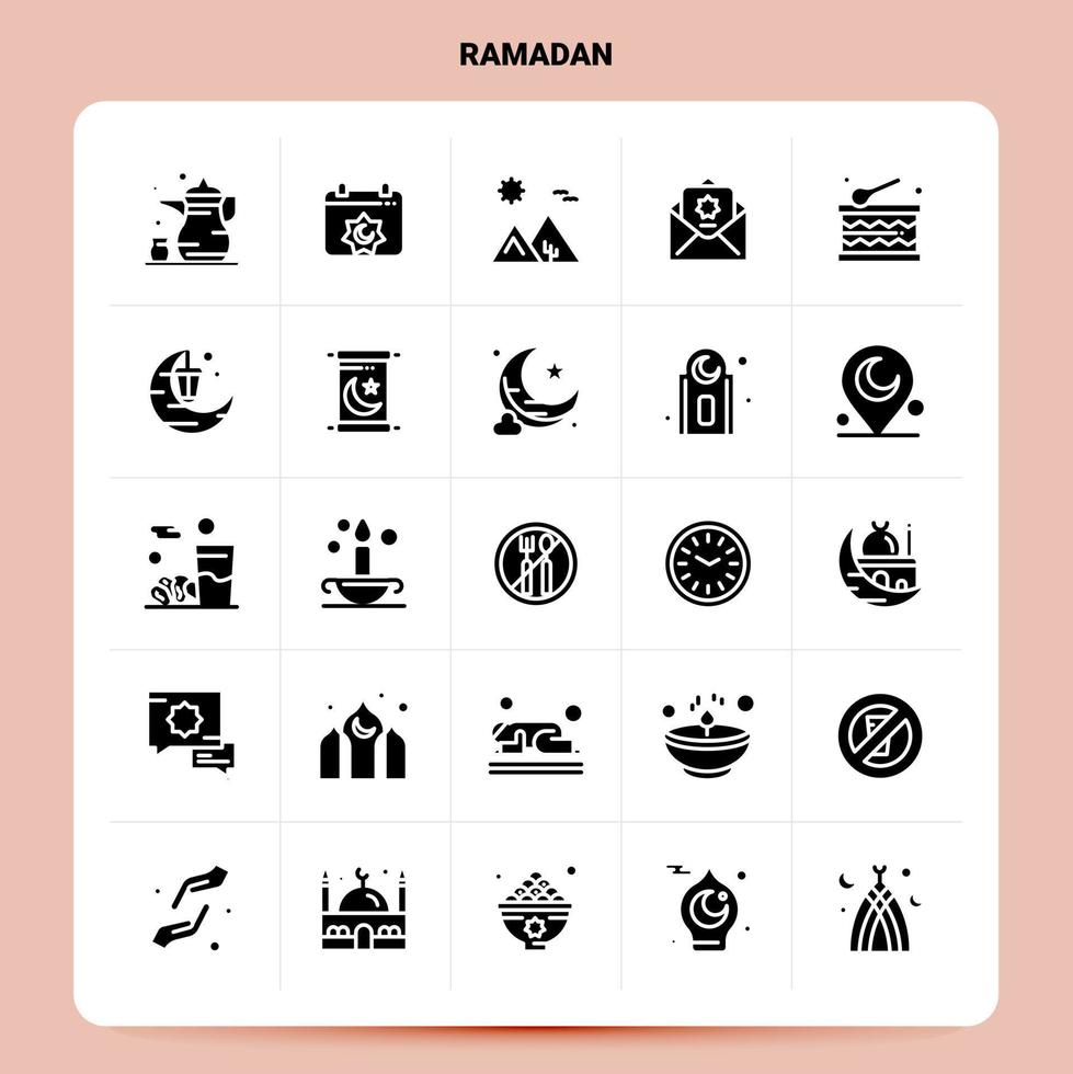 solido 25 Ramadan icona impostato vettore glifo stile design nero icone impostato ragnatela e mobile attività commerciale idee design vettore illustrazione