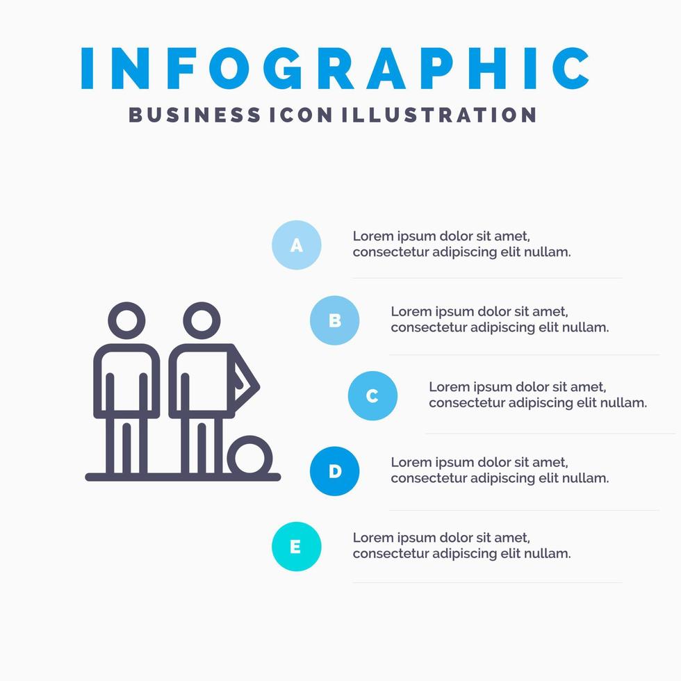 dilettante palla calcio amici calcio linea icona con 5 passaggi presentazione infografica sfondo vettore