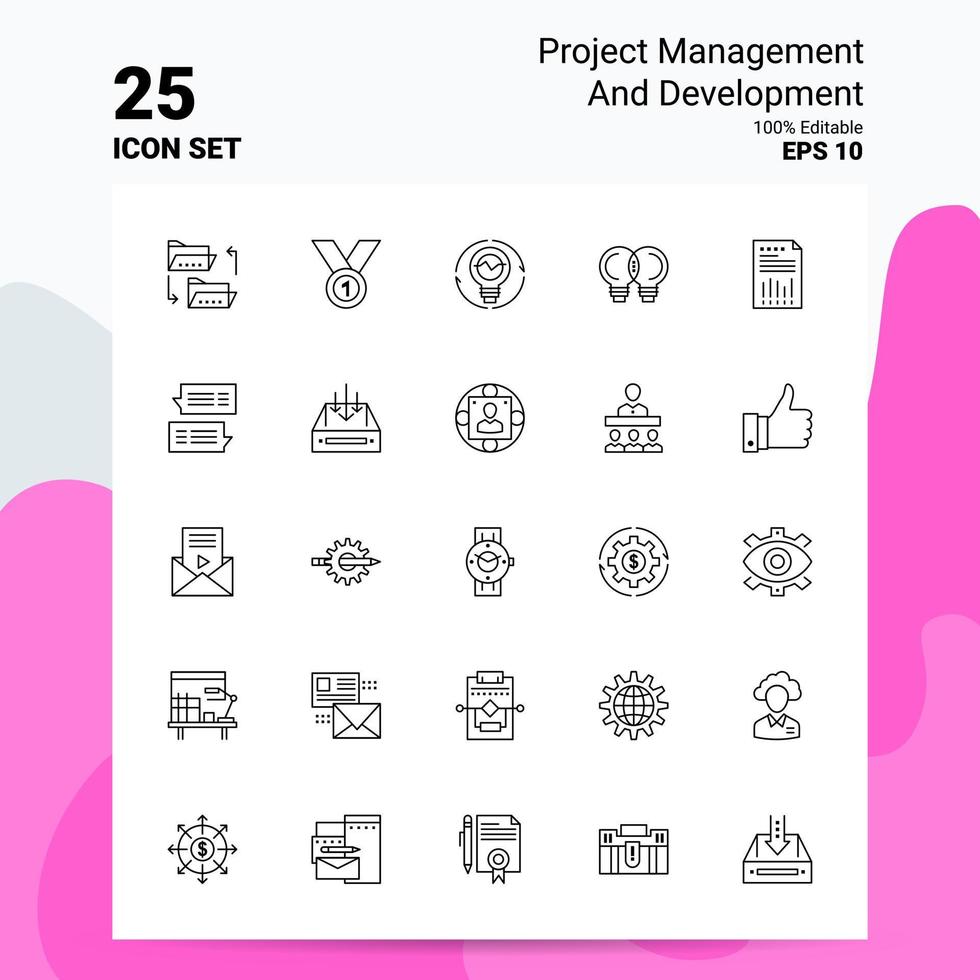 25 progetto gestione e sviluppo icona impostato 100 modificabile eps 10 File attività commerciale logo concetto idee linea icona design vettore