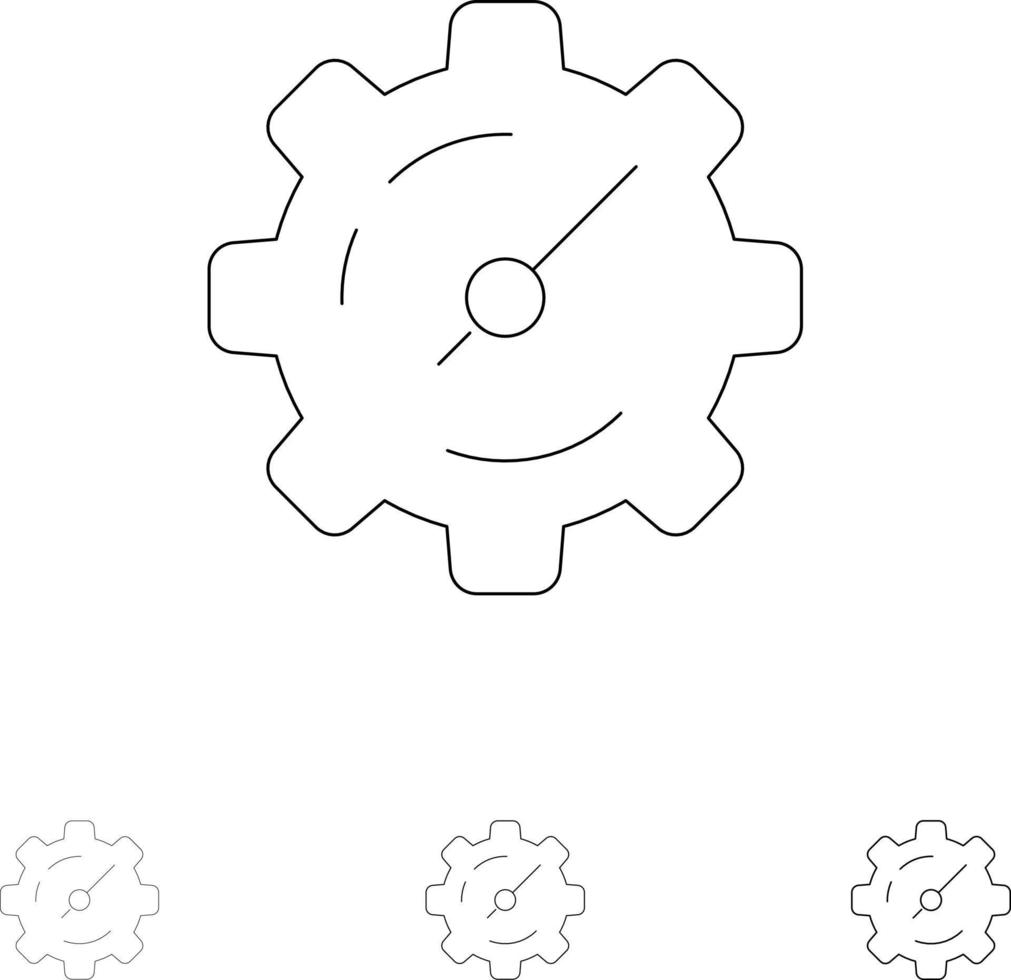 Ingranaggio ambientazione Timer grassetto e magro nero linea icona impostato vettore