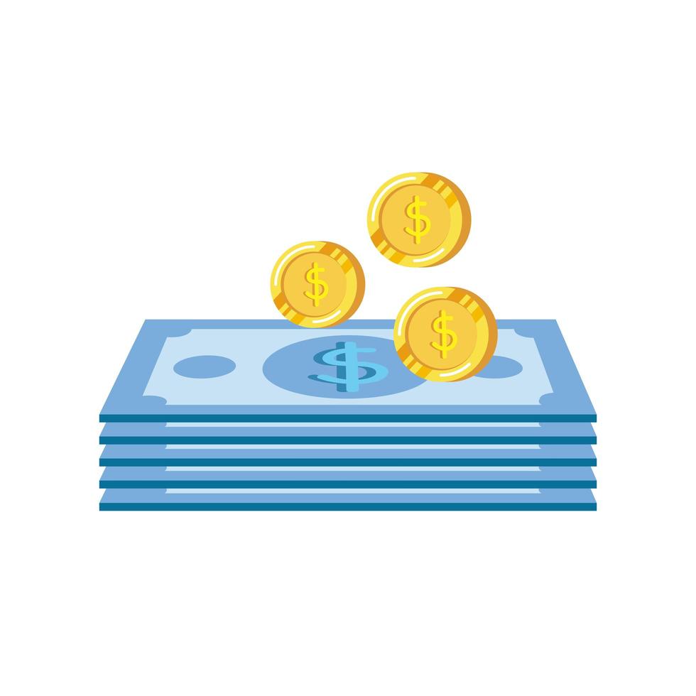 monete e banconote denaro dollari icone vettore