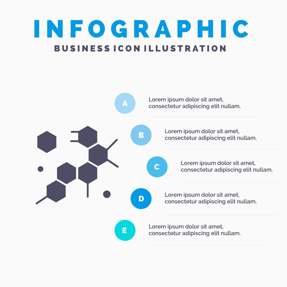 cellula molecola scienza solido icona infografica 5 passaggi presentazione sfondo vettore