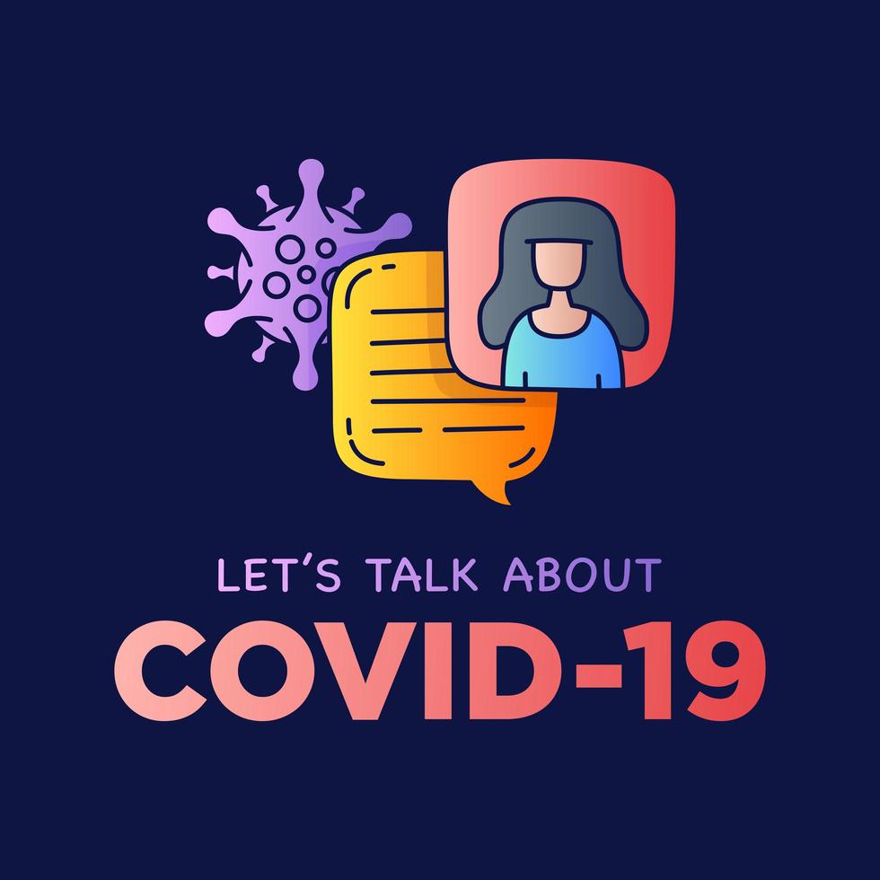 parliamo dei fumetti di dialogo dell'illustrazione del doodle del coronavirus covid-19 con l'icona. vettore