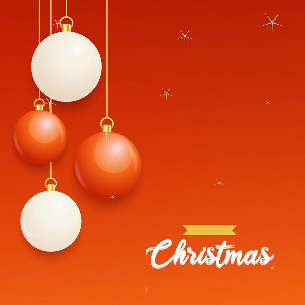 allegro Natale rosso sfondo con bianca e rosso sospeso palle. orizzontale Natale manifesti. saluto carte vettore