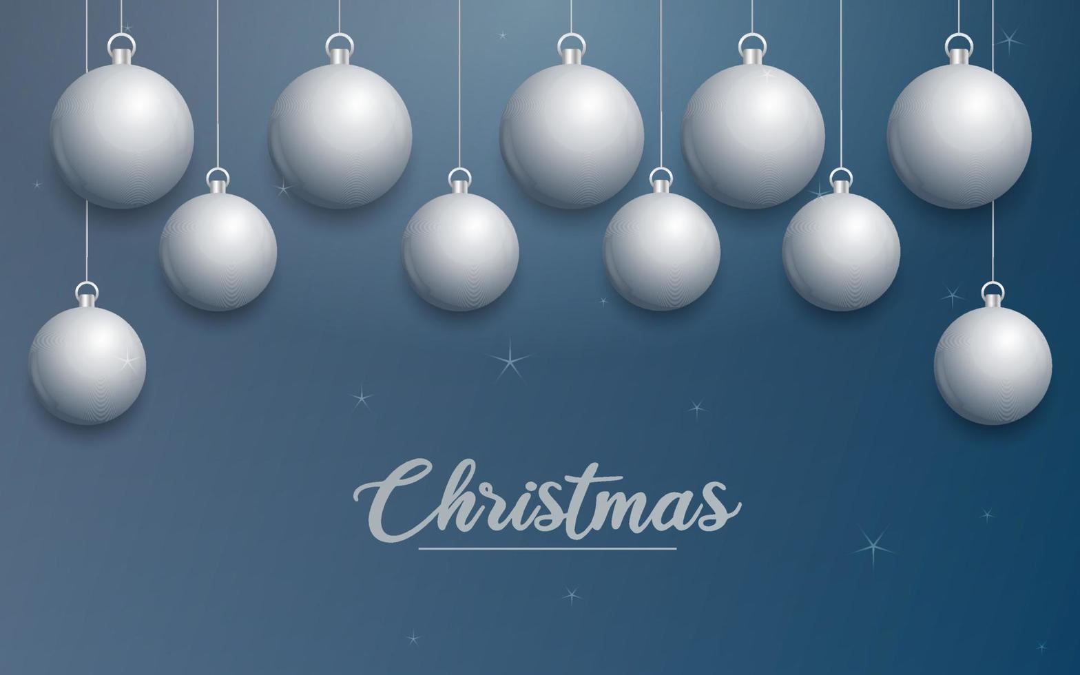 vettore Natale bandiera con decorazioni. allegro Natale testo. argento ornamenti su blu sfondo