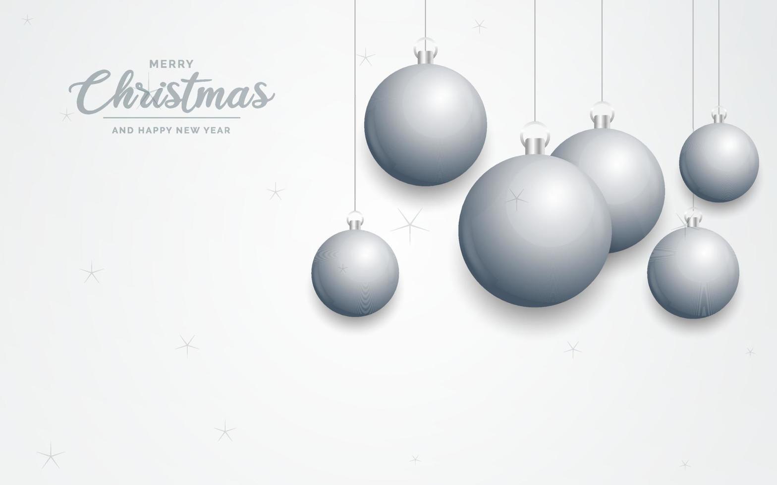 elegante brillante bianca Natale sfondo con argento palline e posto per testo vettore