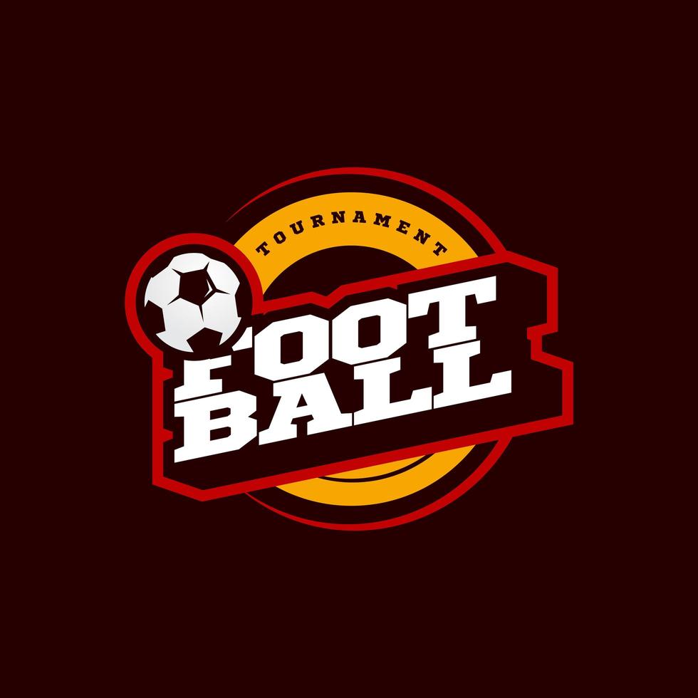 tipografia sportiva professionale moderna di calcio o di calcio in stile retrò. emblema di disegno vettoriale, distintivo e design del logo modello sportivo vettore