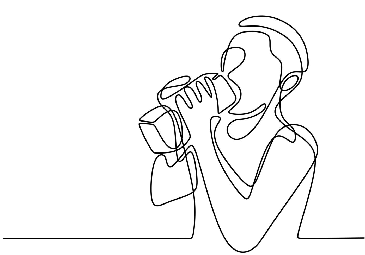 disegno continuo di una linea, vettore di persona che beve acqua o latte. design minimalista con semplicità disegnato a mano isolato su sfondo bianco.