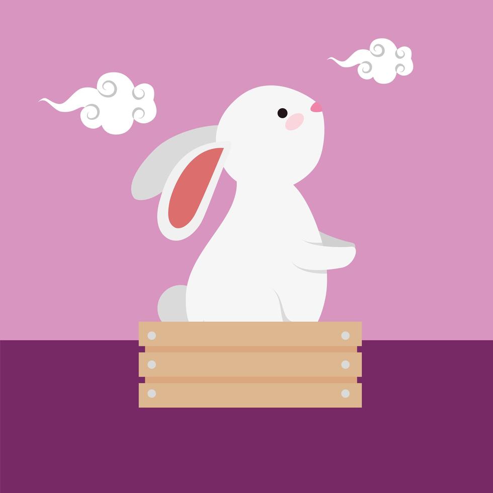 simpatico e piccolo coniglio nel personaggio di una scatola di legno vettore