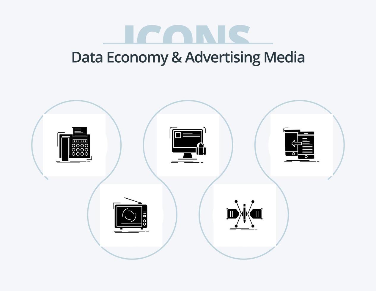 dati economia e pubblicità media glifo icona imballare 5 icona design. serratura. proteggere. schizzo. comunicazione. telefono vettore