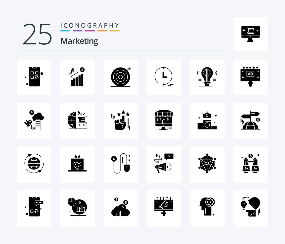 marketing 25 solido glifo icona imballare Compreso contenuto. cervello. creativo. guarda. marketing vettore
