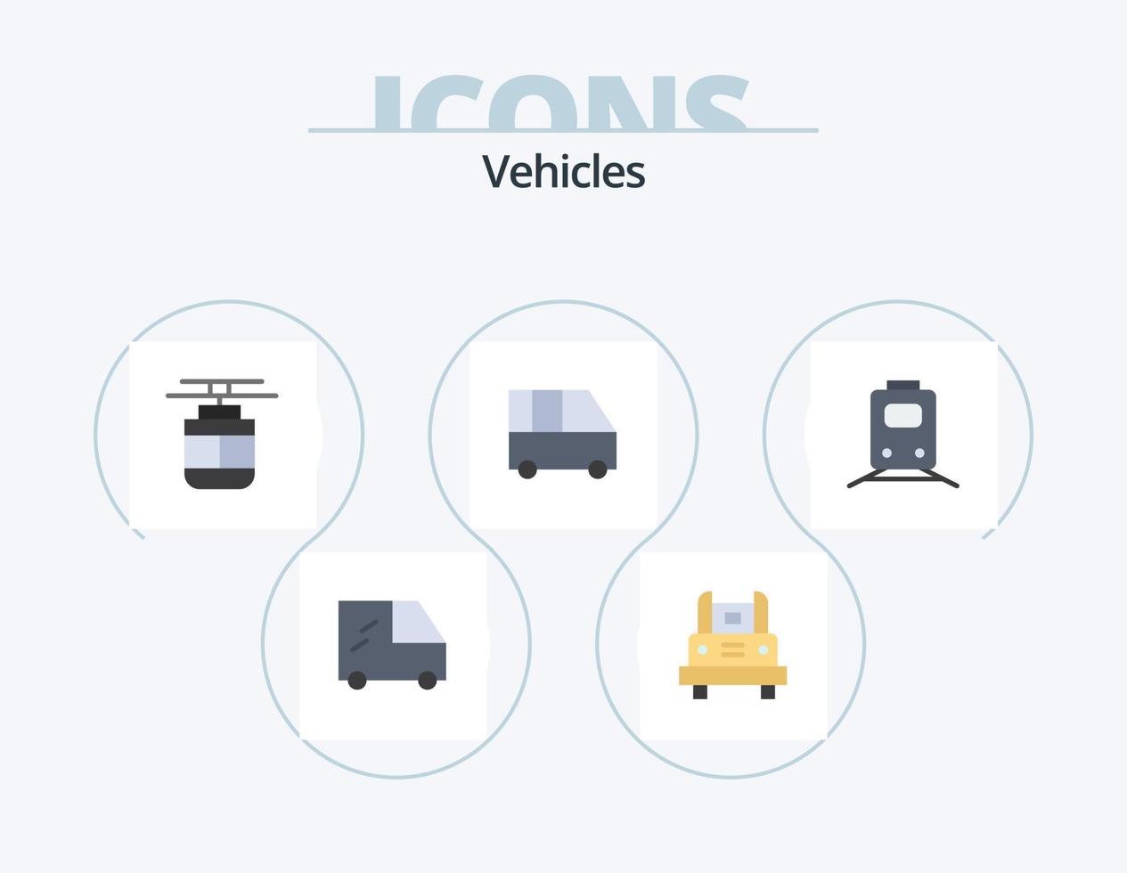 veicoli piatto icona imballare 5 icona design. ferrovia. passeggeri furgone. schema. minibus. consegna furgone vettore