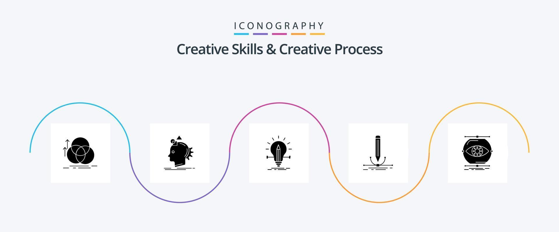 creativo abilità e creativo processi glifo 5 icona imballare Compreso penna. illustrazione. idea. matita. soluzione vettore