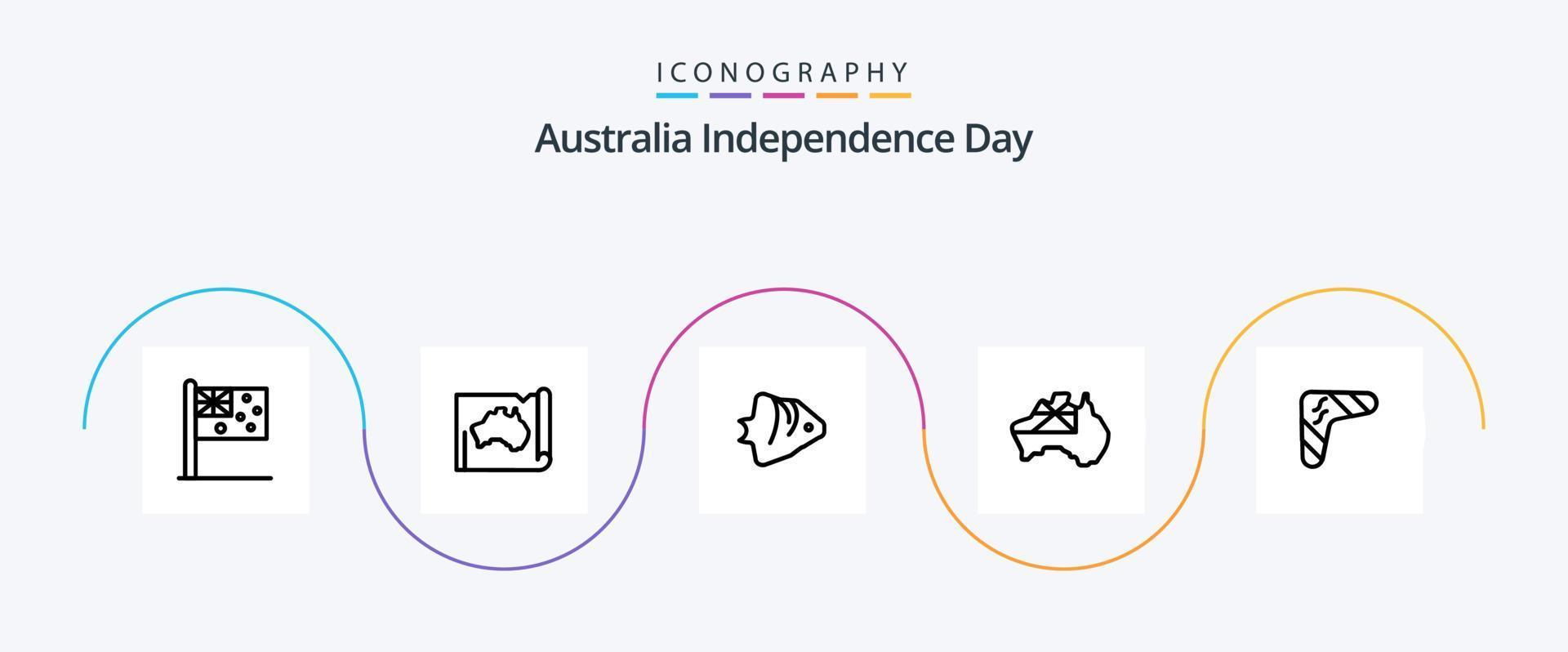 Australia indipendenza giorno linea 5 icona imballare Compreso nazione. Australia. carta geografica. striscione. oceano vettore