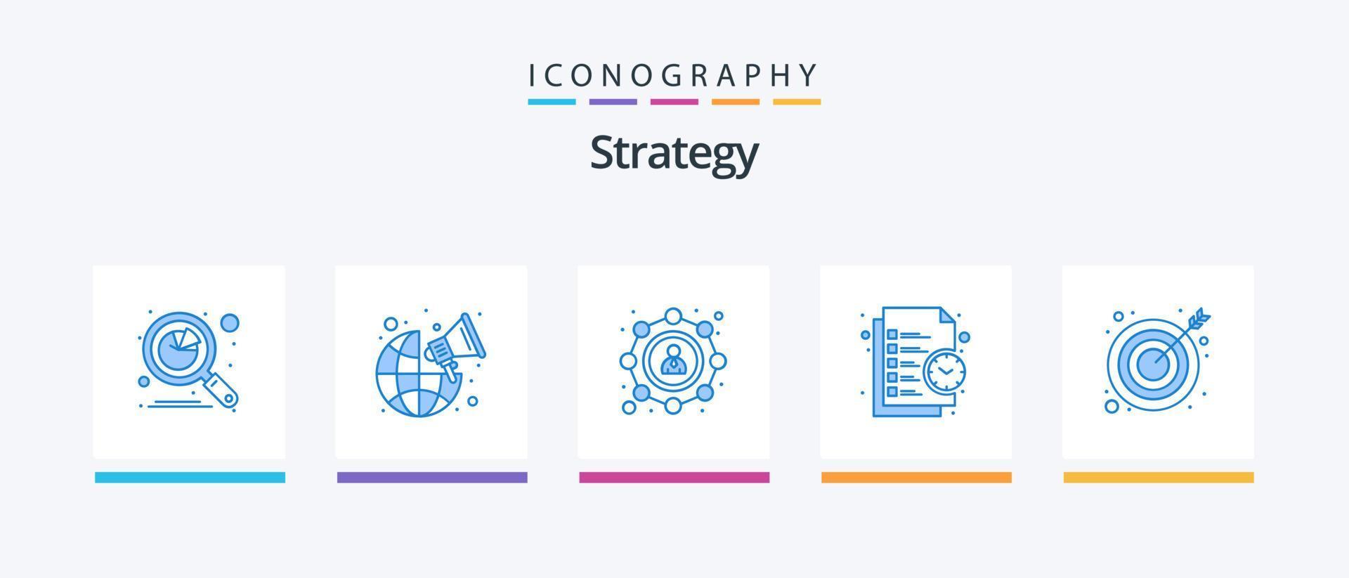 strategia blu 5 icona imballare Compreso volta. gestione. In tutto il mondo. elenco. utente. creativo icone design vettore