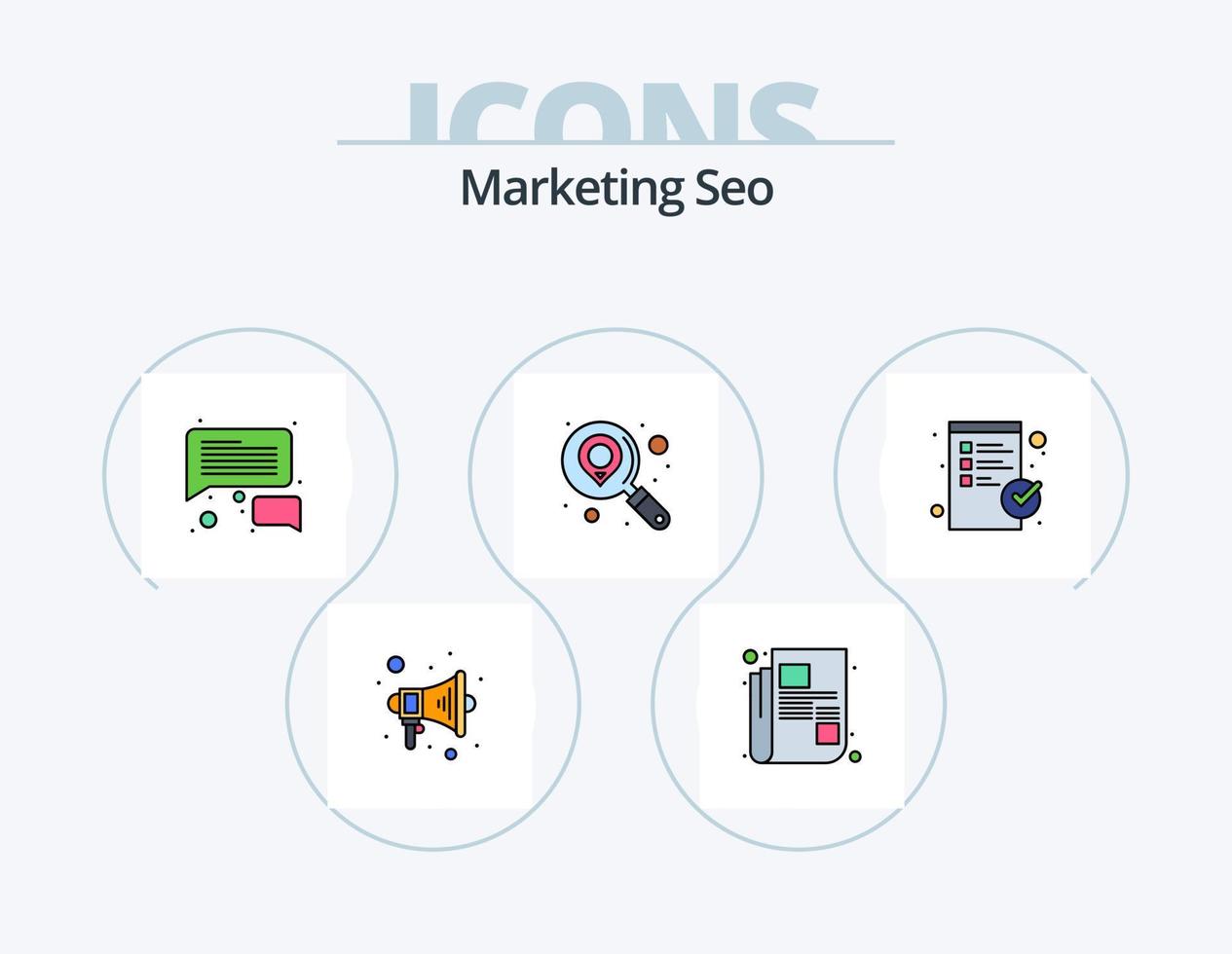 marketing SEO linea pieno icona imballare 5 icona design. . e-mail. ricerca. informatica. nube vettore