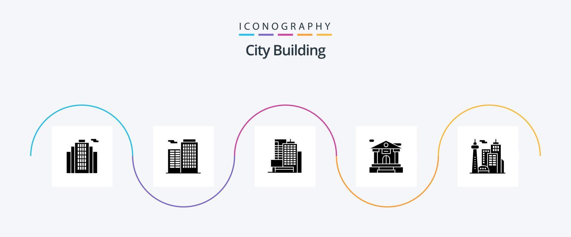 città edificio glifo 5 icona imballare Compreso . palazzo. ufficio. punto di riferimento. architettura vettore