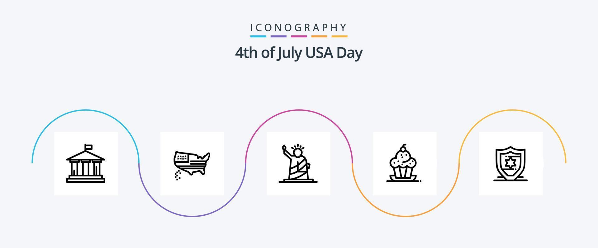 Stati Uniti d'America linea 5 icona imballare Compreso ringraziamento. focaccina. punti di riferimento. dolce. Stati Uniti d'America vettore