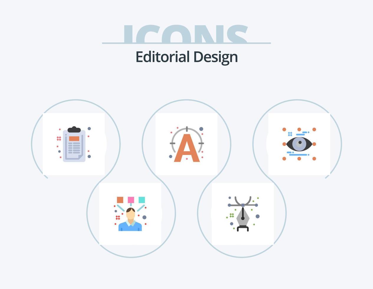 editoriale design piatto icona imballare 5 icona design. occhio. arte. clipboard. Collegare. testo vettore