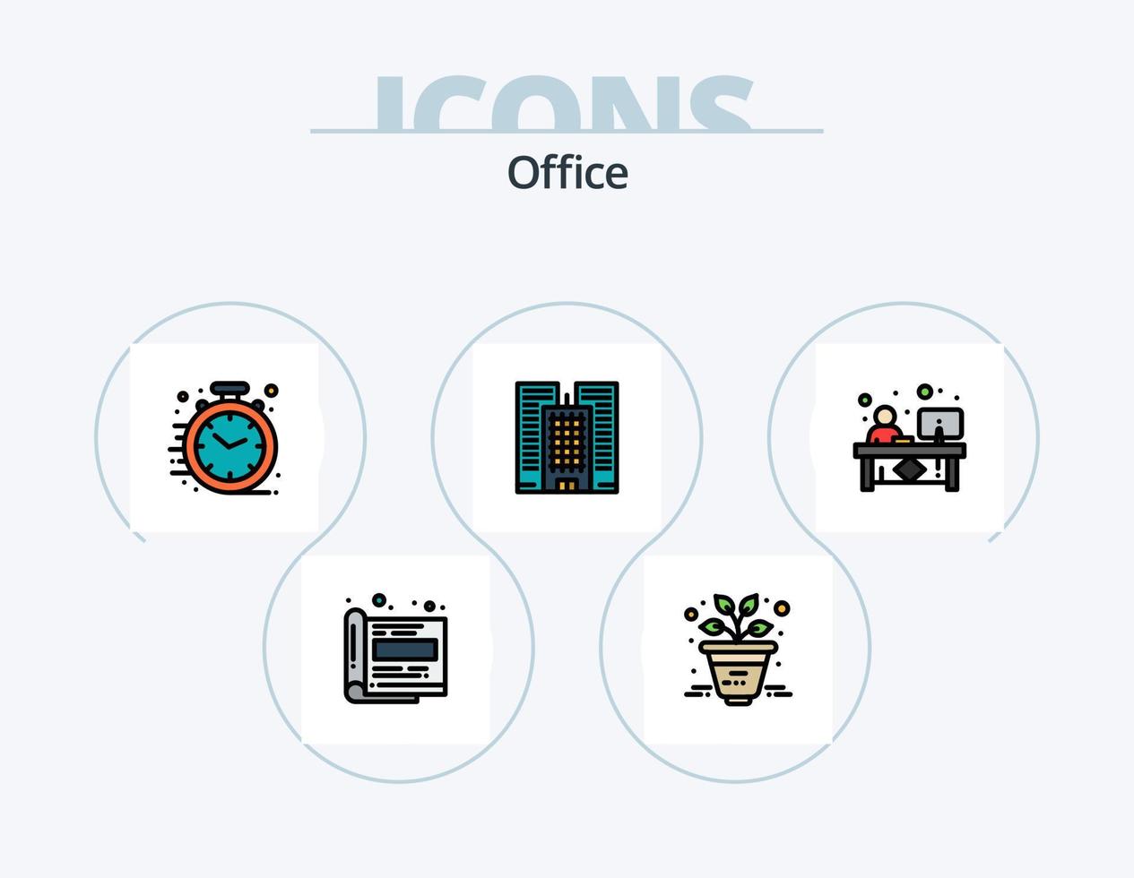 ufficio linea pieno icona imballare 5 icona design. giorno. i soldi. veloce. bancario. contabilità vettore