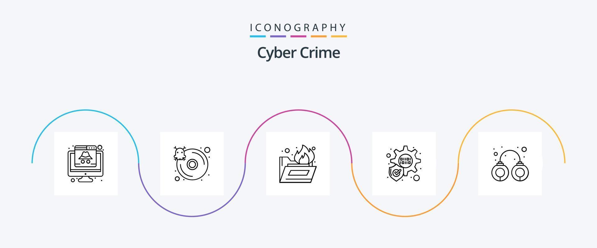 informatica crimine linea 5 icona imballare Compreso penale. protezione. infetto. cartella antivirus vettore