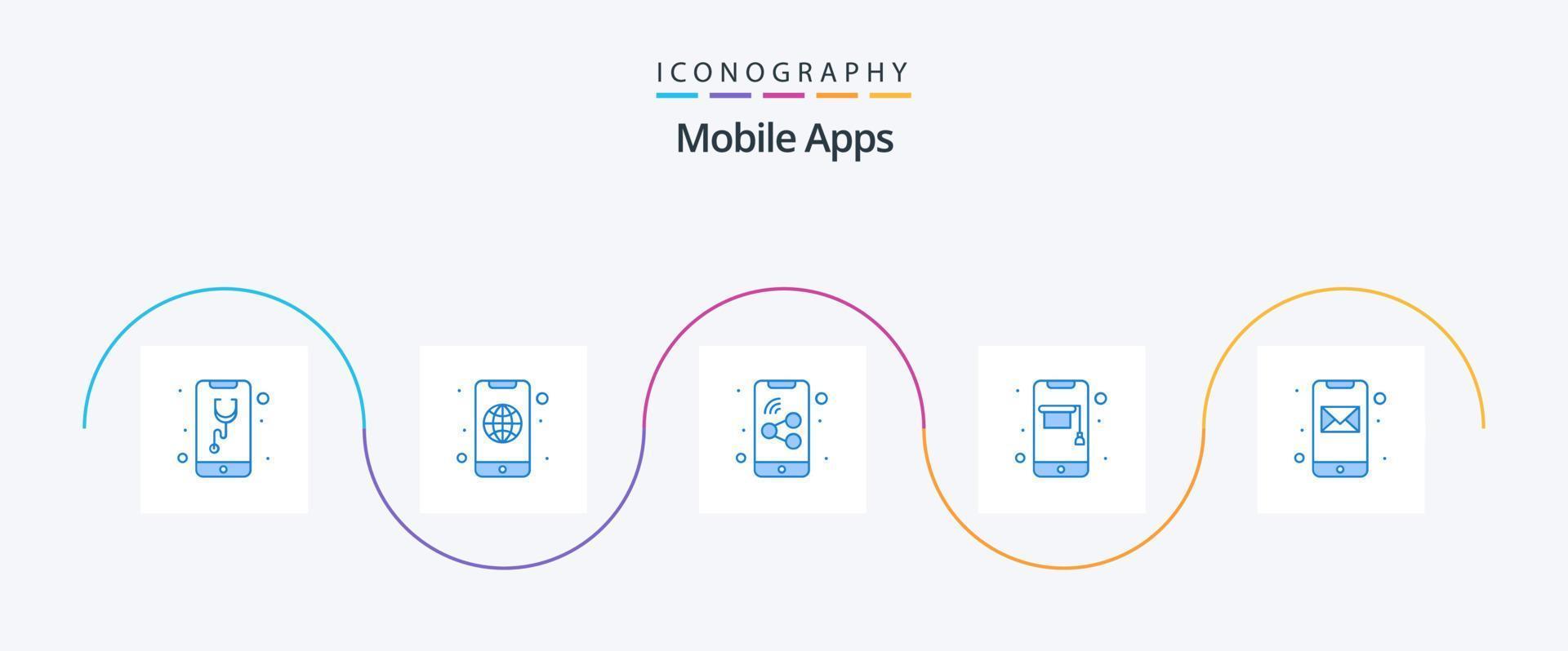 mobile applicazioni blu 5 icona imballare Compreso app. Telefono. mobile. in linea. formazione scolastica vettore