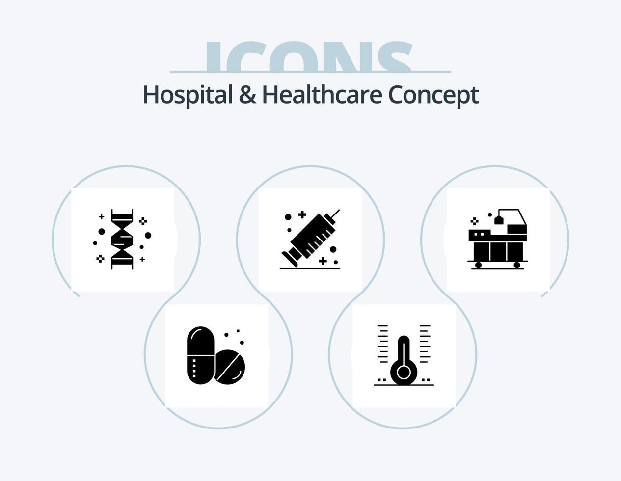 ospedale e assistenza sanitaria concetto glifo icona imballare 5 icona design. Ospedale. vaccino. cromosoma. siringa. genoma vettore