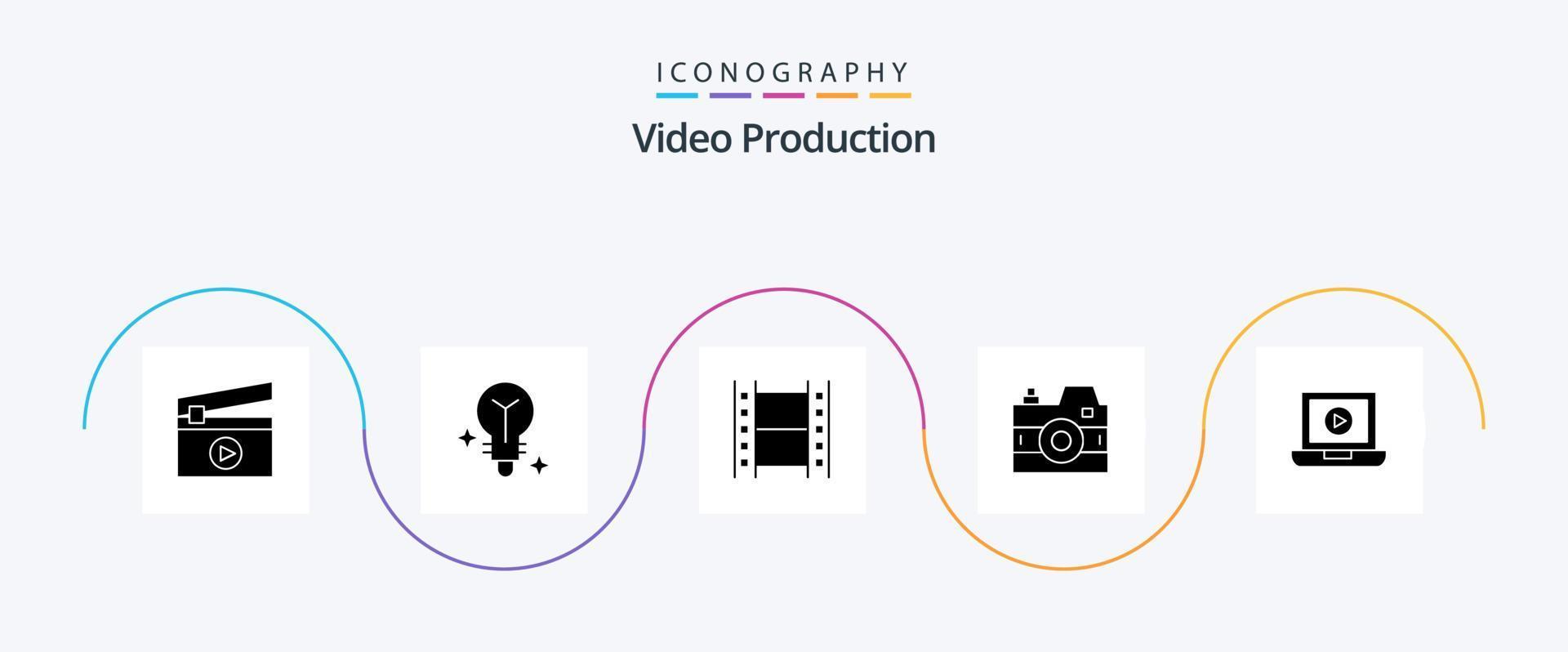 video produzione glifo 5 icona imballare Compreso fotografia. media . telecamera . multimedia vettore