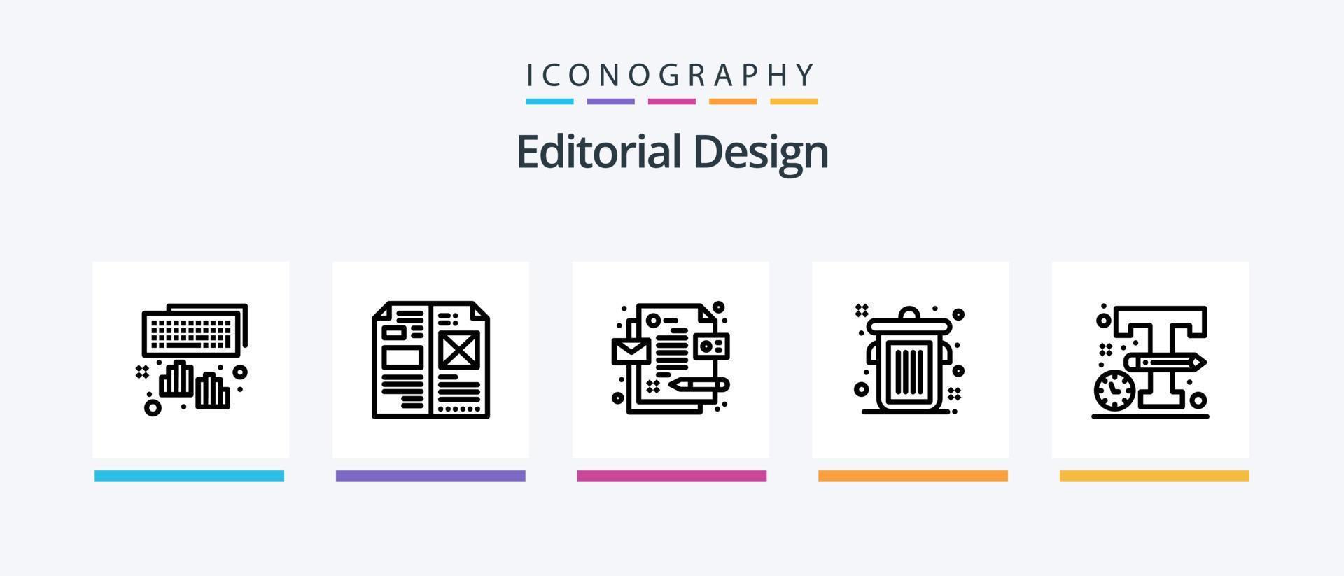 editoriale design linea 5 icona imballare Compreso immagine. Immagine. colore schema. matita. documento. creativo icone design vettore