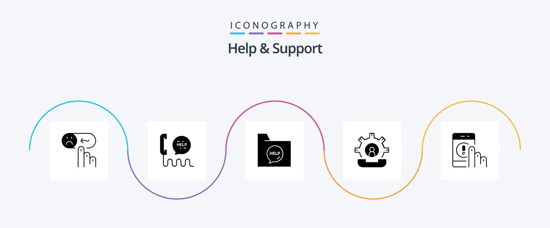 Aiuto e supporto glifo 5 icona imballare Compreso aiuto. comunicazione. contatto. aiuto. documento vettore