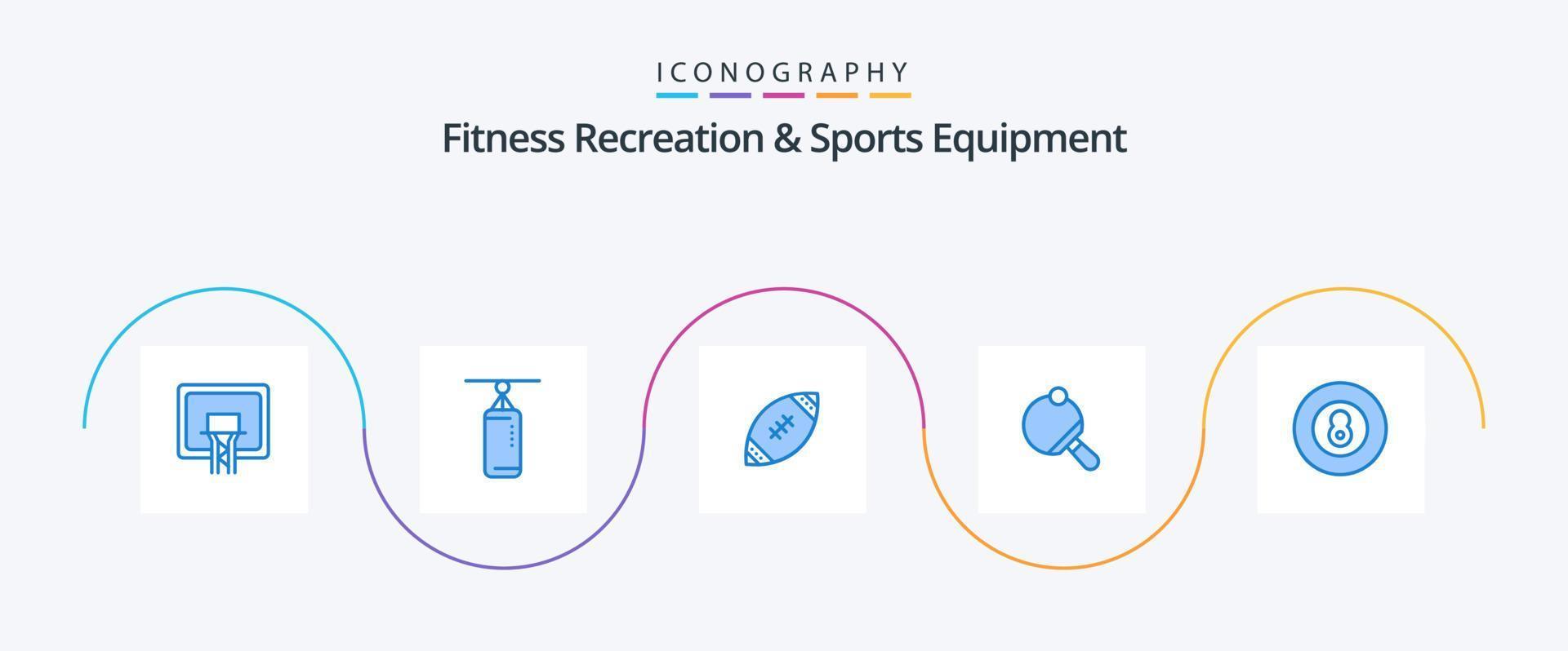 fitness ricreazione e gli sport attrezzatura blu 5 icona imballare Compreso sfera. tavolo. americano. racchetta. Rugby vettore