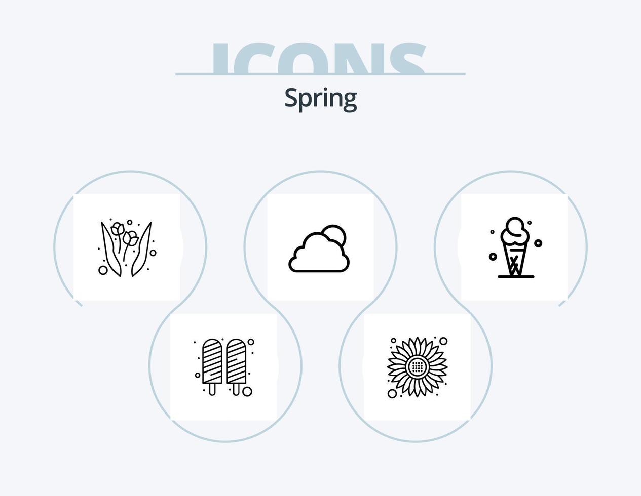 primavera linea icona imballare 5 icona design. foglia. pioggia. fagioli. pianta. giardino vettore