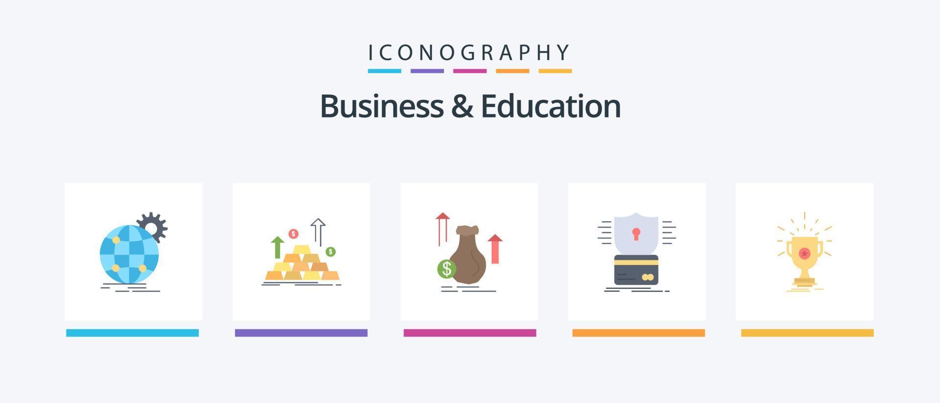 attività commerciale e formazione scolastica piatto 5 icona imballare Compreso carta. sicurezza. i soldi. scorta. dollaro. creativo icone design vettore