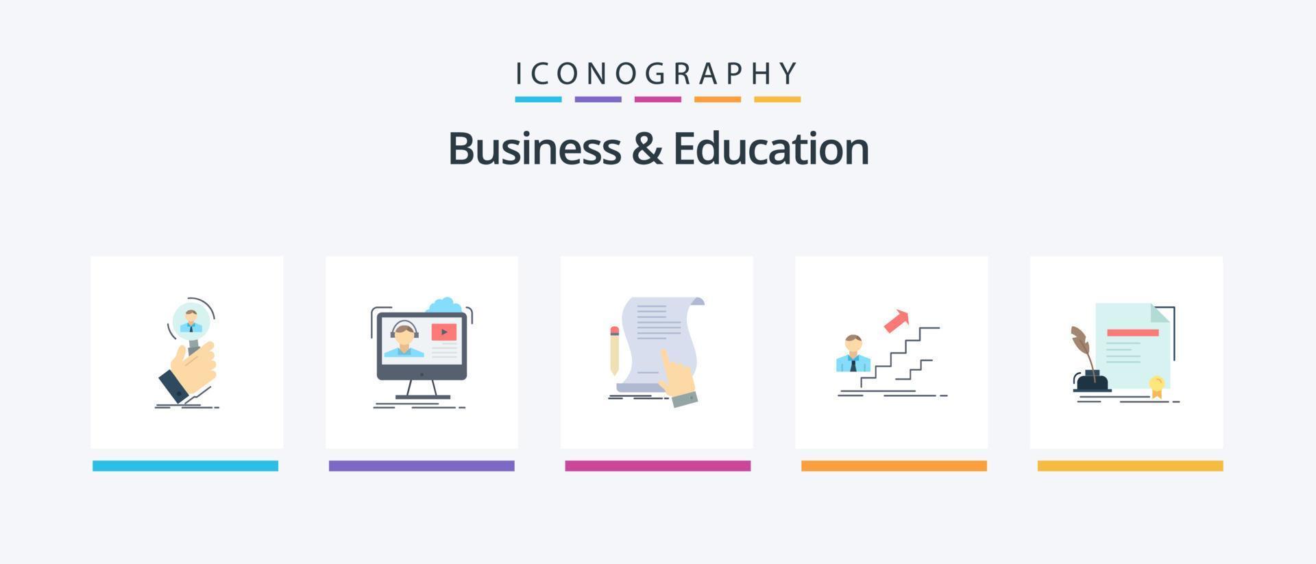 attività commerciale e formazione scolastica piatto 5 icona imballare Compreso successo. applicazione. in linea. accordo. carta. creativo icone design vettore