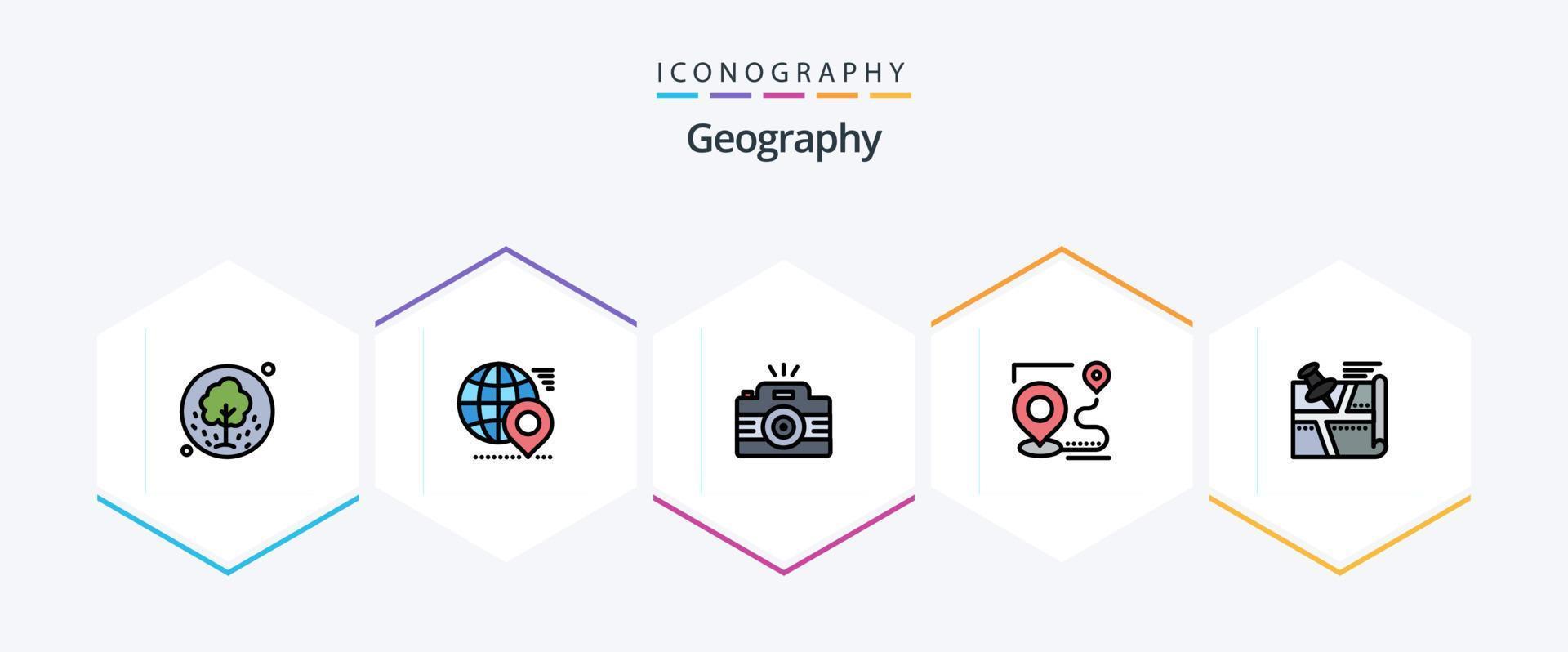 geo grafia 25 riga piena icona imballare Compreso obbiettivo. carta geografica. spillo. Immagine. foto vettore