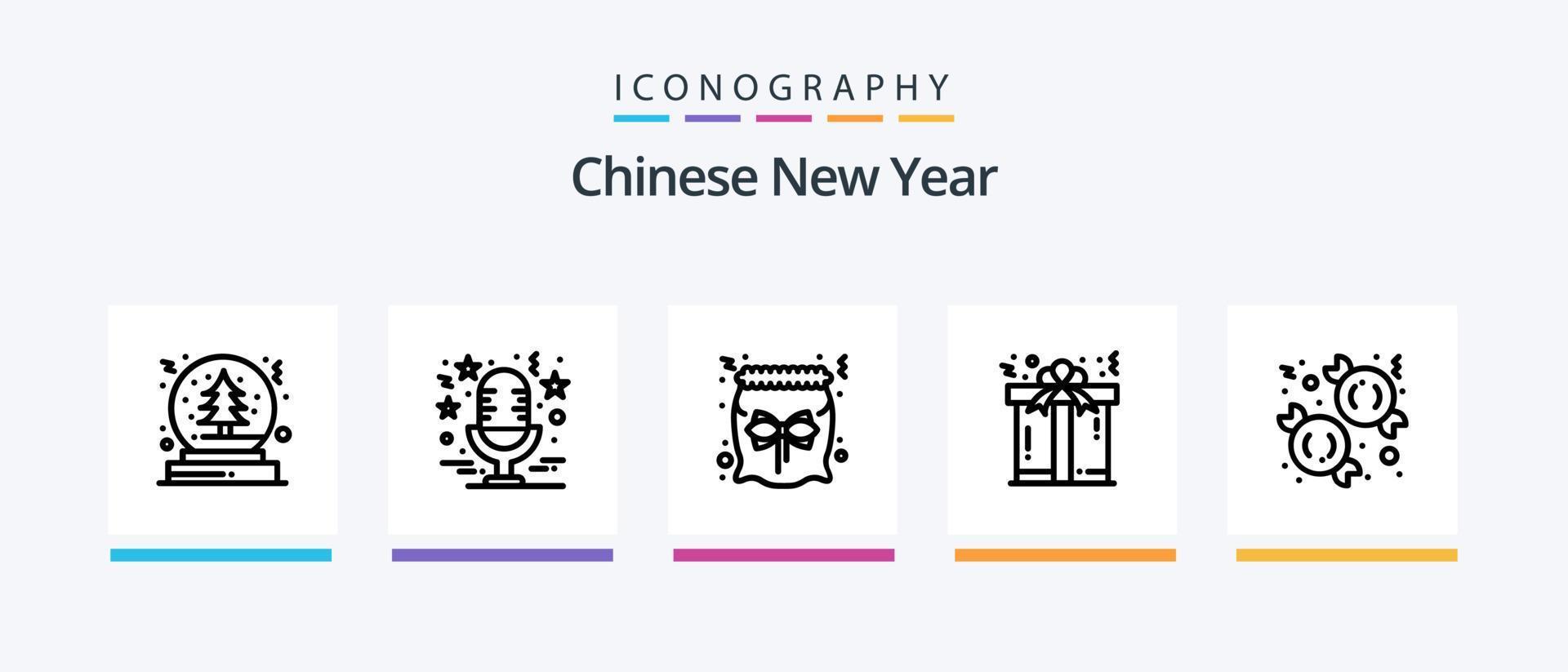 Cinese nuovo anno linea 5 icona imballare Compreso . tagliatelle. asiatico. nuovo. metallo. creativo icone design vettore