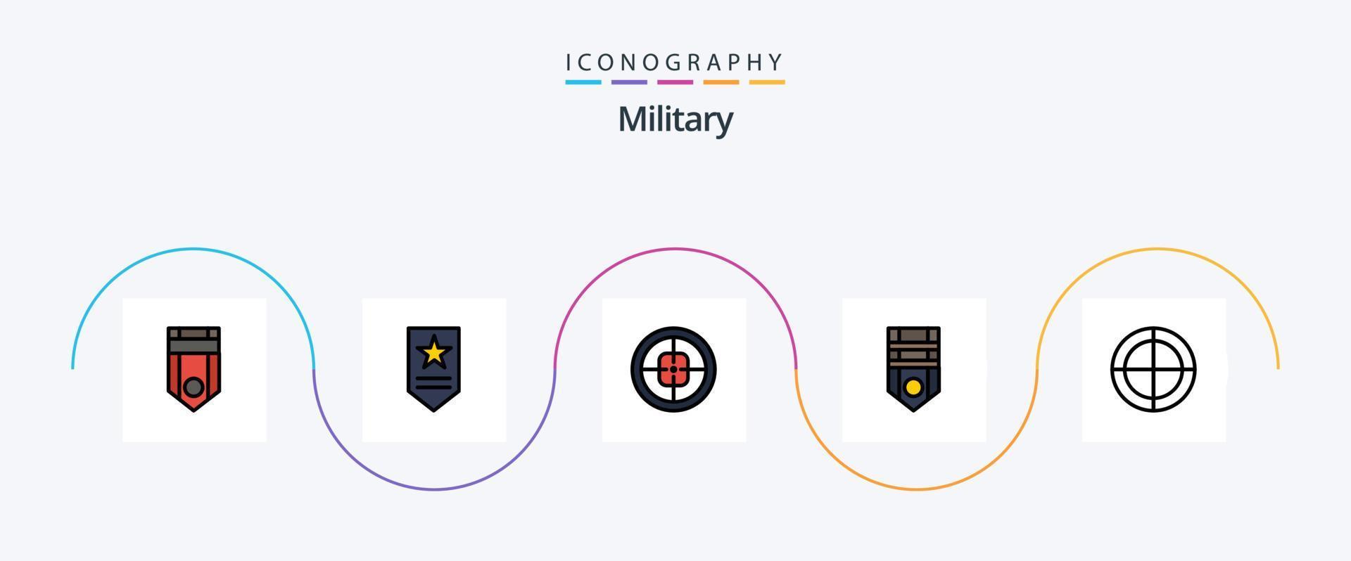 militare linea pieno piatto 5 icona imballare Compreso tori occhio. rango. esercito. militare. bersaglio vettore